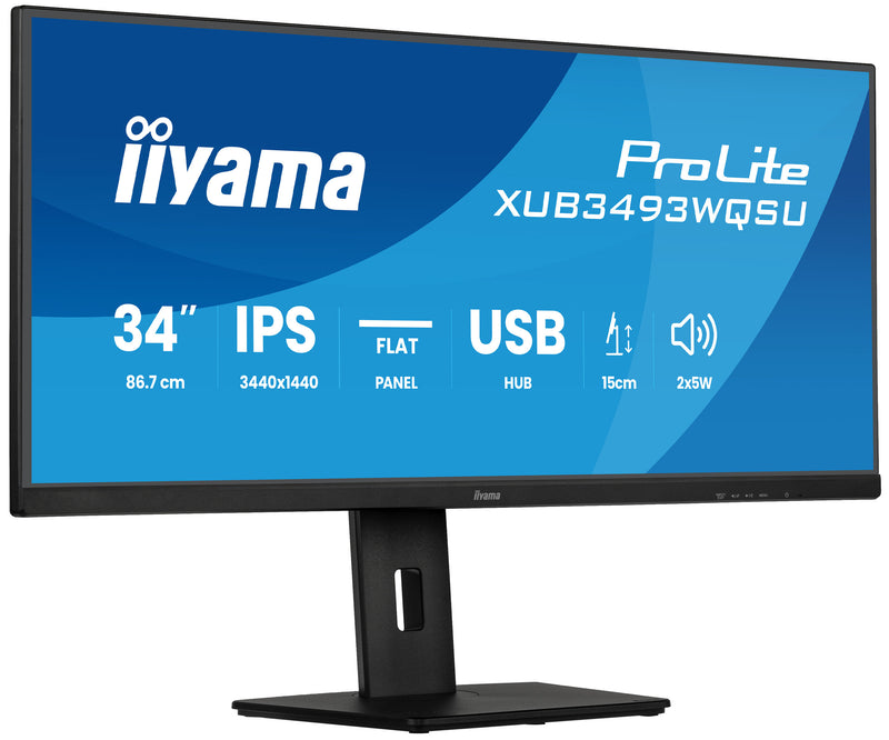 iiyama ProLite XUB3493WQSU-B6 86,4 cm (34") 3440 x 1440 pixels UltraWide Quad HD LED PC flatscreen monitor, zwart