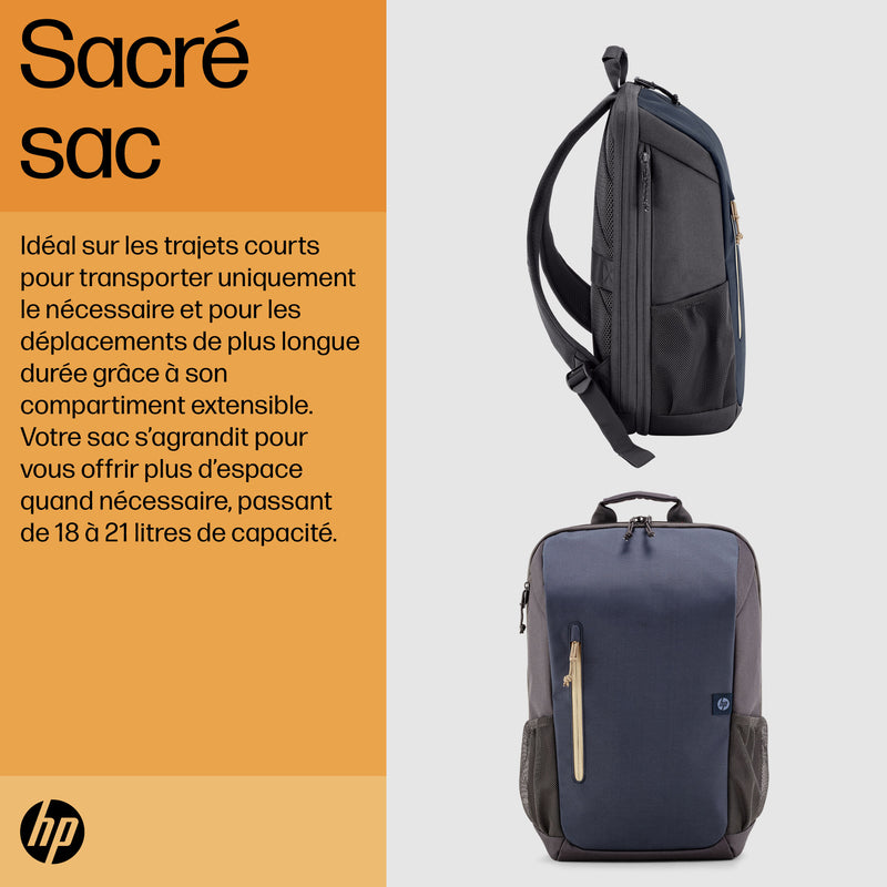 HP Sac à dos pour ordinateur portable 15,6 pouces Travel 18 litres (bleu nuit)