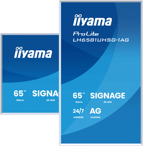 iiyama LH6581UHSG-1AG Digital Signage Display, 64,5" (163,8 cm) plat paneel, Wi-Fi, 500 cd/m², 4K Ultra HD, wit, ingebouwde Android-processor, 24/7