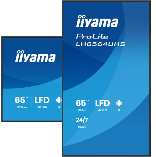 iiyama LH6564UHS-B1AG Digital Signage Display, 65" (165,1 cm) plat paneel, Wi-Fi, 500 cd/m², 4K Ultra HD, zwart, ingebouwde Android-processor, 24/7